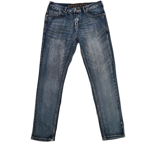 Zenim Denim - Zenim mid low rise straight leg 5 pocket denim jeans embroidered stones 4